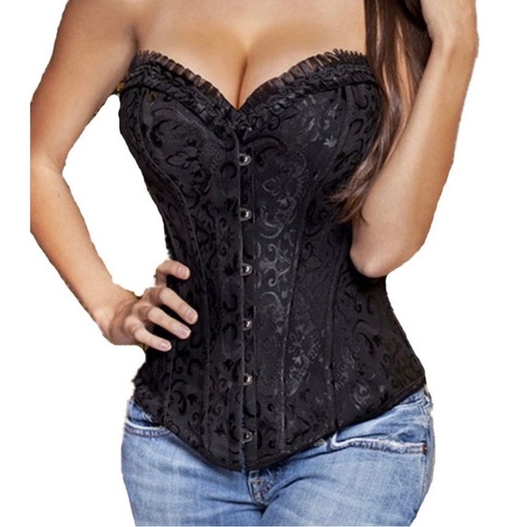 Black On Black Lace Up Corset - Picture 2 of 11